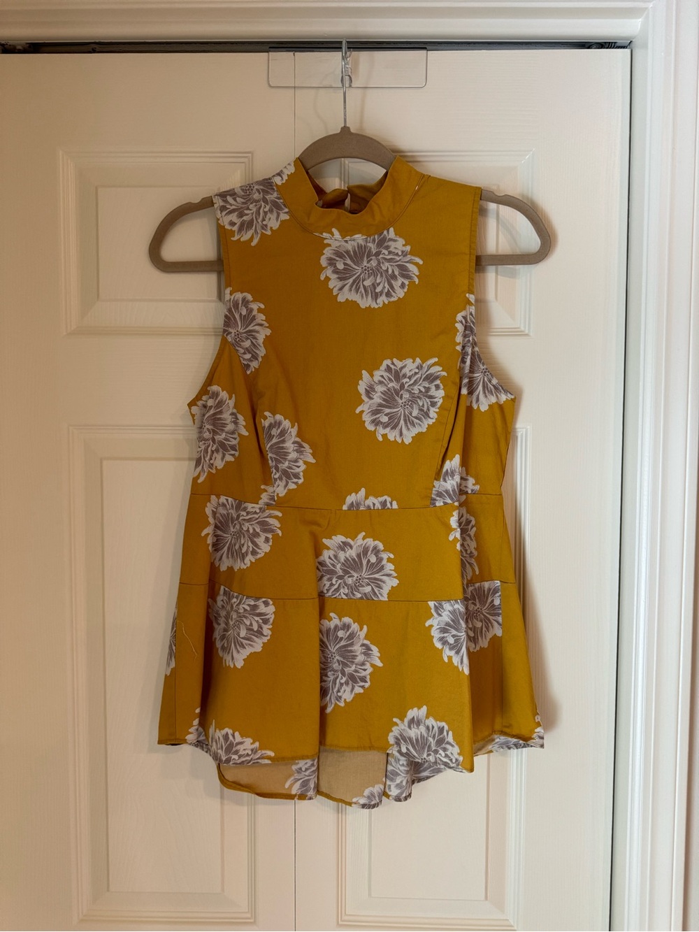 Valette Mustard Floral Mock Neck Peplum Camisole